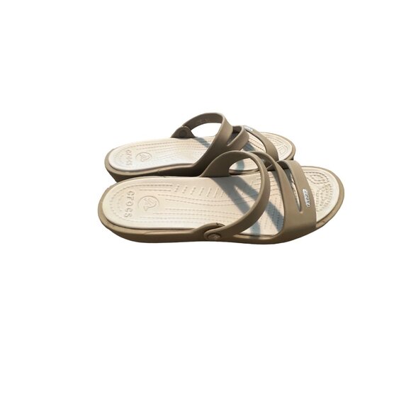 Crocs Patricia Two Toned Taupe low Wedge Slip On Sandal Women's size 10 - Picture 3 of 6